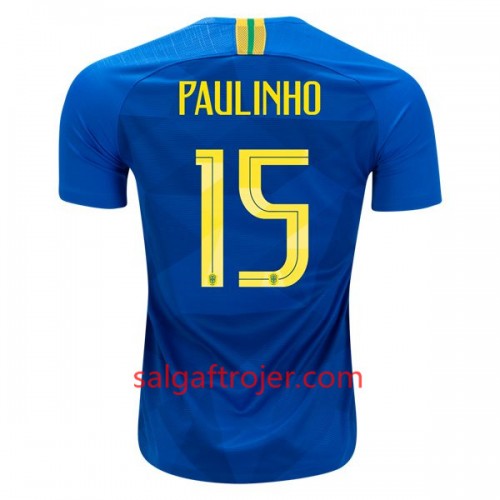 Brasilien Fodboldtrøjer Paulinho 15 Udebanesæt VM 2018 Brasilien Fodboldtrøjer Paulinho 15 Udebanesæt VM 2018